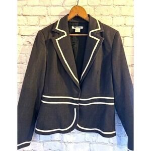 Nygard Collection Women's Blazer Black  with White Trim Peplum One Button SZ 10